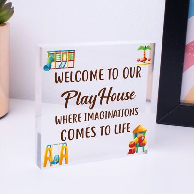 Bienvenido a nuestra casa de juegos, cartel para jardín, sala de juegos, placa, regalo para hija e hijo, bolsa no incluida