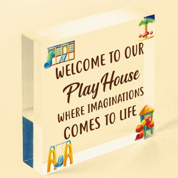 Bienvenue dans notre Playhouse Sign Garden PLAYROOM Plaque Fille Fils Cadeau - Sac inclus 2