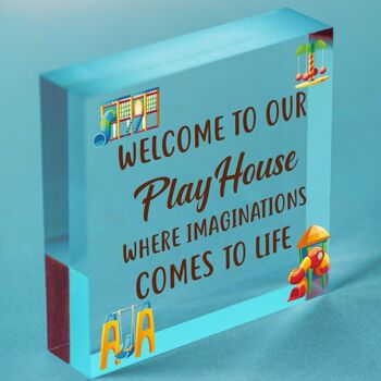 Bienvenue dans notre Playhouse Sign Garden PLAYROOM Plaque Fille Fils Cadeau - Sac inclus 3