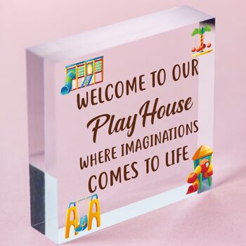Bienvenue dans notre Playhouse Sign Garden PLAYROOM Plaque Fille Fils Cadeau - Sac inclus 4