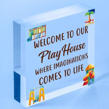Bienvenue dans notre Playhouse Sign Garden PLAYROOM Plaque Fille Fils Cadeau - Sac inclus 5