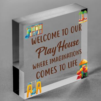 Bienvenue dans notre Playhouse Sign Garden PLAYROOM Plaque Fille Fils Cadeau - Sac inclus 6