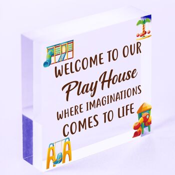 Bienvenue dans notre Playhouse Sign Garden PLAYROOM Plaque Fille Fils Cadeau - Sac inclus 8