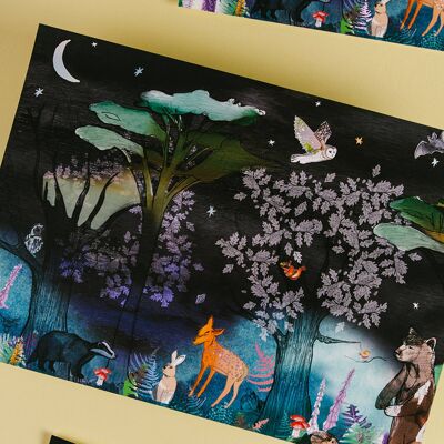 Woodland Animals Foiled Art Print