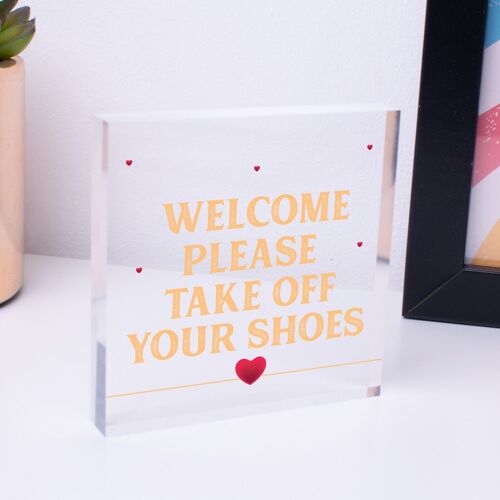 Welcome Please Take Off Your Shoes Hanging Plaque Sign House Porch Decor Gift - Bag Included