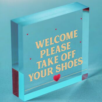 Plaque suspendue de bienvenue, veuillez enlever vos chaussures, décoration de porche de maison, cadeau-sac inclus 3