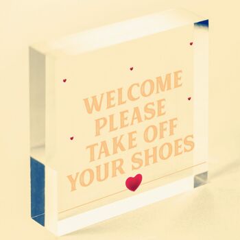 Plaque suspendue de bienvenue, veuillez enlever vos chaussures, décoration de porche de maison, cadeau-sac inclus 5