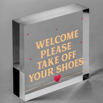 Plaque suspendue de bienvenue, veuillez enlever vos chaussures, décoration de porche de maison, cadeau-sac inclus 7