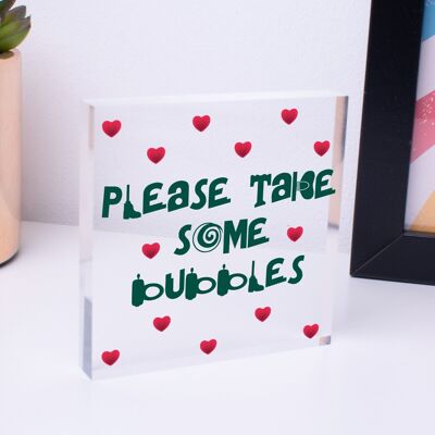 Si prega di prendere alcune bolle per appendere una simpatica targa per tavolo nuziale, decorazione, cartello regalo, borsa non inclusa