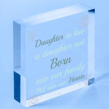 Fils et belle-fille Jour de mariage Anniversaire Cadeaux de Noël Plaque en forme de cœur en bois – Sac non inclus 8