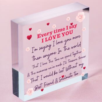 Cadeau d'anniversaire Soulmate Plaque en forme de cœur en bois Cadeau d'anniversaire de Saint-Valentin pour lui et elle – Sac non inclus 3