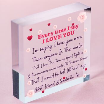 Cadeau d’anniversaire Soulmate Plaque de cœur en bois Cadeau d’anniversaire de Saint-Valentin pour lui Elle - Sac inclus 3
