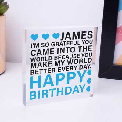 Personalised 18th 21st 30th 40th 50th Birthday Gift Him Son Men Dad Clear Block - Bag Included