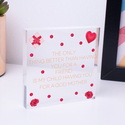 Placa de regalo con forma de corazón colgante de madera con texto en inglés "My Child Taking You As Godmother", bolsa no incluida