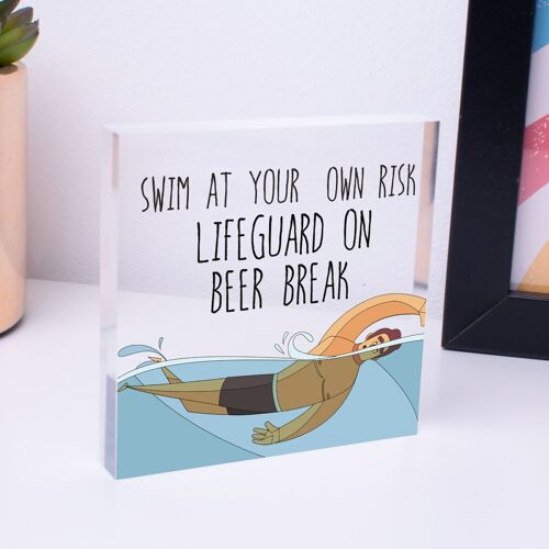 Funny Swim At Own Risk Hot Tub Pool Party Garden Shed Alcohol Plaque Wall Sign - Bag Not Included