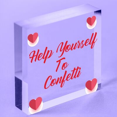 Help Yourself To Confetti - Placa de madera independiente para decoración de bodas, bolsa incluida