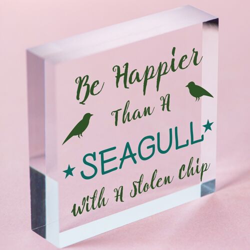 Happier Seagull Funny Inspiring Friendship Gift Hanging Plaque Best Friend Sign - Bag Included
