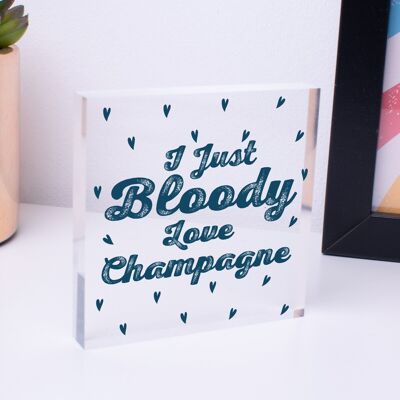 I Just Bloody Love Champagne Neuheit Holzschild zum Aufhängen, lustiges Witzschild, Geschenk – Tasche nicht im Lieferumfang enthalten