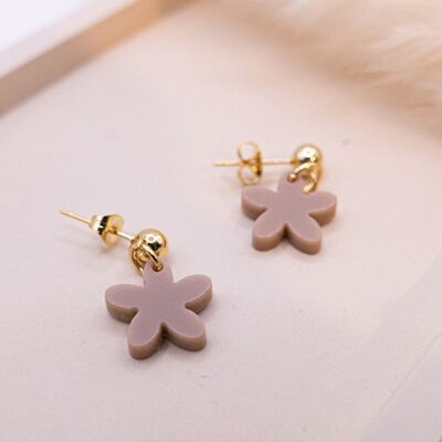 Boucles d'oreilles fleur acrylique marron/beige - boucles d'oreilles clous fleur claire