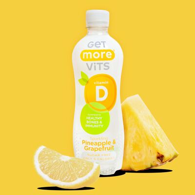 Confezione da 12 NUOVE bevande alla vitamina D all'ananas e pompelmo da 500 ml