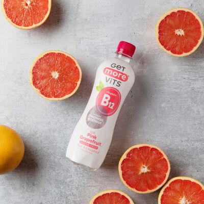 Packung mit 12 Pink Grapefruit Vitamin B12 Getränken 1L