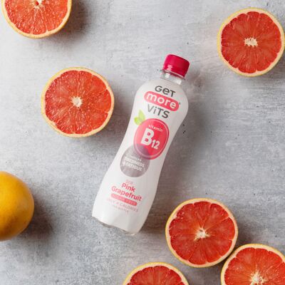 Packung mit 12 Pink Grapefruit Vitamin B12 Getränken 1L