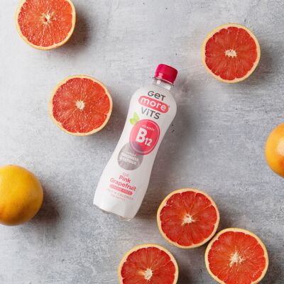 Packung mit 12 Pink Grapefruit Vitamin B12 Getränken 500 ml