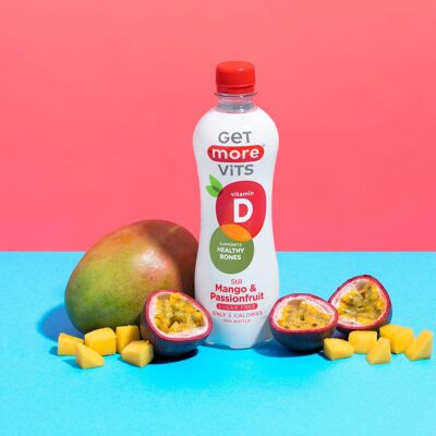 Packung mit 12 Mango- und Passionsfrucht-Vitamin-D-Getränken, 500 ml