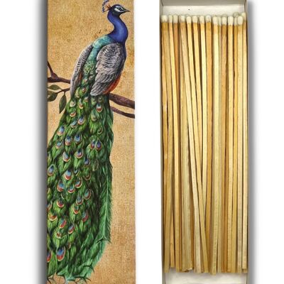 Extra Long 20cm Safety Matches | Stylish Peacock Design Matchbox