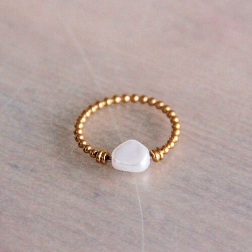 Steel ball ring with pearl - gold