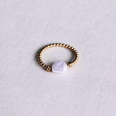 Anillo bola de acero con perla - oro