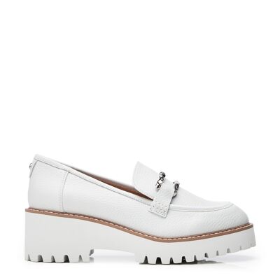 Moda In Pelle Damen-Loafer „Faythe“ aus weißem Leder mit Keilabsatz
