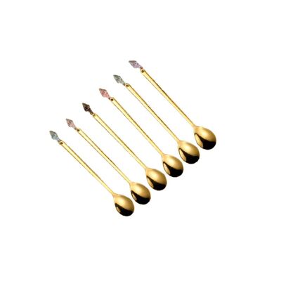 GOLDEN SPOONS WITH MULTI COLOR SHELL TIPS - SET OF 6