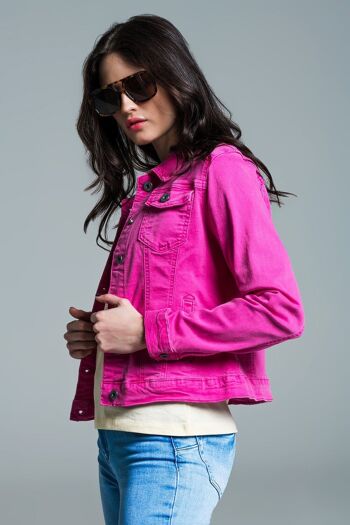 Veste en jean basique avec poches en rose 6