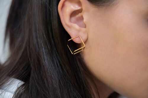 Earring Cubes 925 Sterling Silver Gold platted
