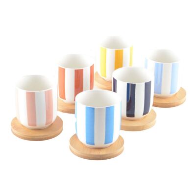 TASSES RAYURES ET SOUS-TASSES BOIS - LOT DE 6