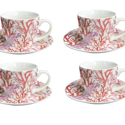 CORAL CUPS AND SAUCERS - SET OF 4