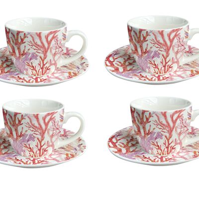 CORAL CUPS AND SAUCERS - SET OF 4