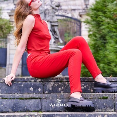 WOMEN'S SLIM COLORED TROUSERS - "Anna" - RED (Push-up)