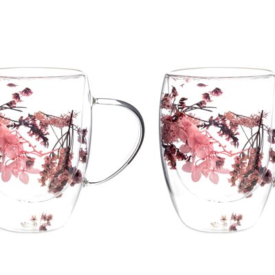 DOUBLE WALLED TEA CUPS PINK FLOWERS 310ML - SET OF 2