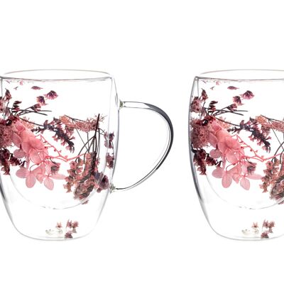 DOUBLE WALLED TEA CUPS PINK FLOWERS 310ML - SET OF 2