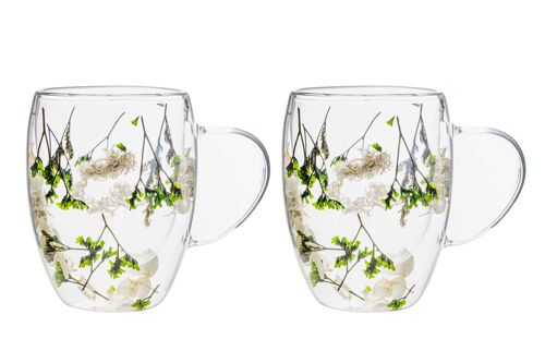 TASSES A THE DOUBLE PAROI FLEURS VERTES 310ML - LOT DE 2