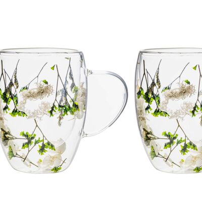 DOUBLE WALL TEA CUPS GREEN FLOWERS 310ML - SET OF 2