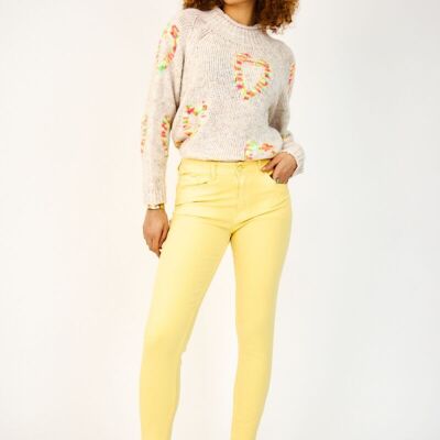 WOMEN'S SLIM COLORED TROUSERS - "Anna" - LEMON YELLOW (Push-up)