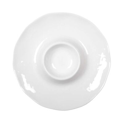 WHITE MELAMINE CHIP AND DIP APERITIF DISH 35X35X3CM