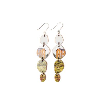Wooden sustainable PATH earrings 10: House at the island. Made in Finland