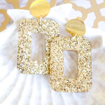 Rec gold glitter earrings