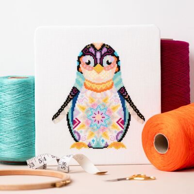 Kit d'artisanat de couture d'animaux au point de croix, pingouin Mandala