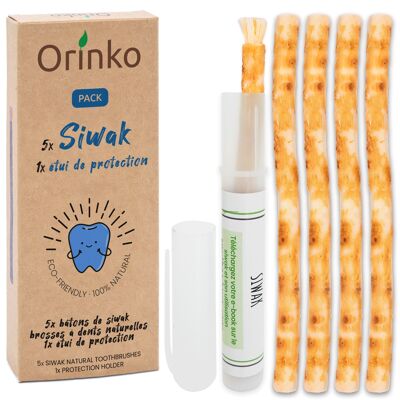 Set di 5 Stick Siwak + Custodia Protettiva – Spazzolino 100% Naturale – Detergente, Disinfettante e Sbiancante – Ecologico, Biodegradabile e Vegano