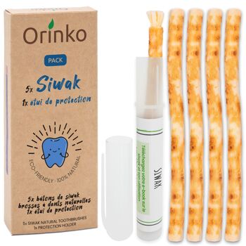 Lot de 5 Bâtons de Siwak + Étui de protection – Brosse à Dents 100% Naturelle – Nettoyant, Désinfectant et Blanchissant - Écologique, Biodégradable et Végan 1